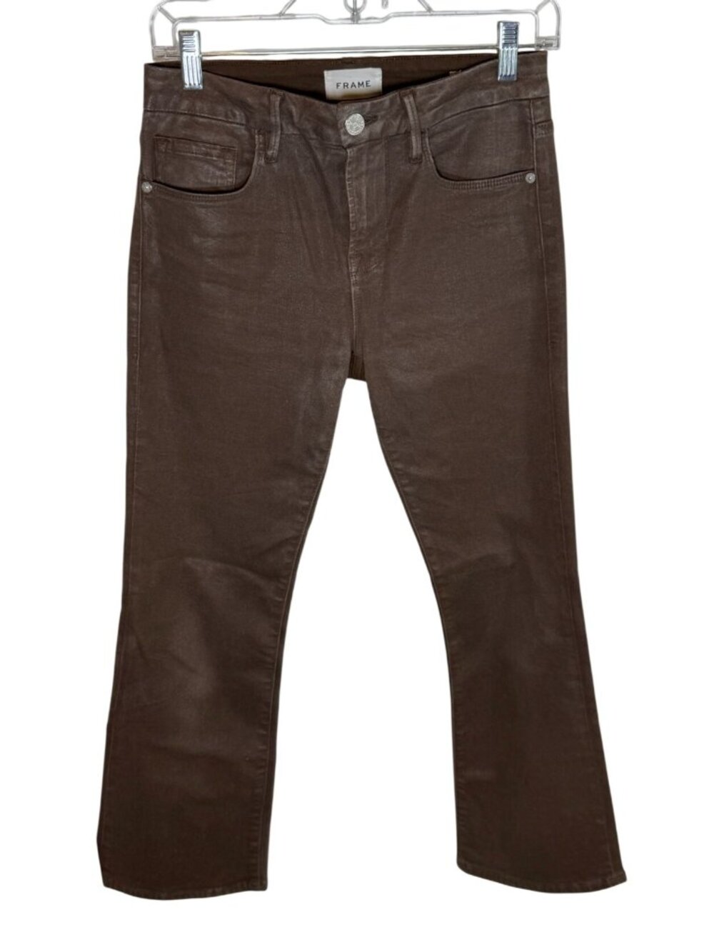 FRAME Le Crop Mini Boot coated denim trousers dark brown - Size 26